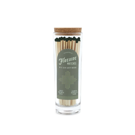 Grandes Allumettes Pot en Verre Fireside Tall Safety Matches - Olive Green Tip PADDYWAX
