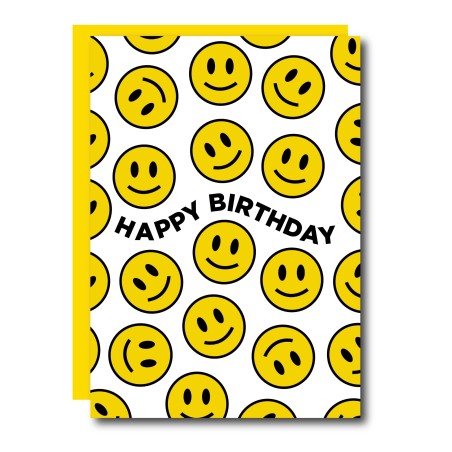 Carte anniversaire Smileys jaunes