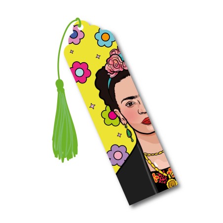 Marque-page fleurs Frida Kahlo avec pompon vert