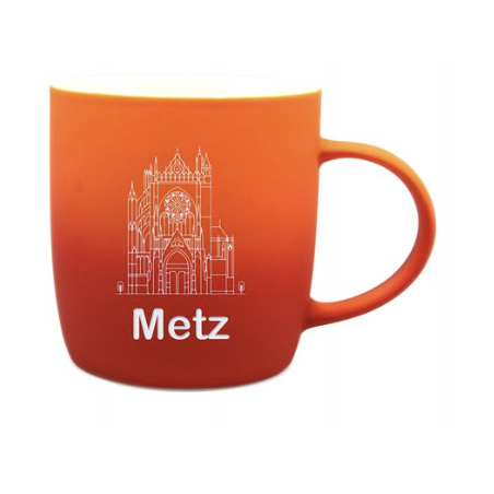 MUG GOMME BICOLORE ROUGE ORANGE CATHEDRALE METZ