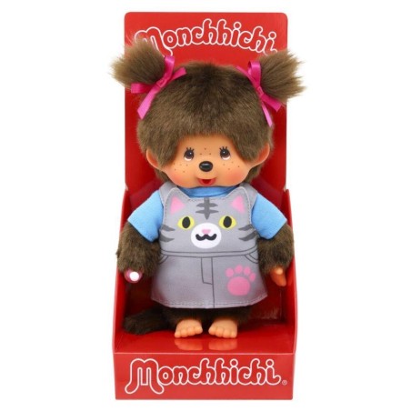 MONCHHICHI - Salopette Chat - Peluche 20cm BANDAI