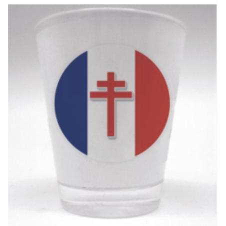 VERRE A LIQUEUR DRAPEAU FRANCE CROIX DE LORRAINE