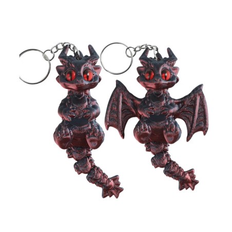 Porte-clés - Dragon articulé noir rouge irisé, imprimé en 3D