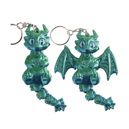 Porte-clés - Dragon articulé vert aqua irisé imprimé en 3D