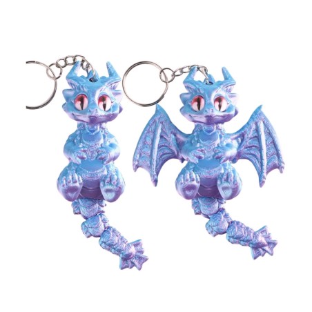 Porte-clés - dragon articulé irisé bleu et rose, impression 3D